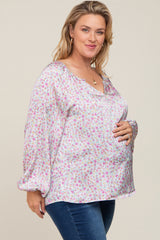 White Micro Floral Plus Maternity Blouse