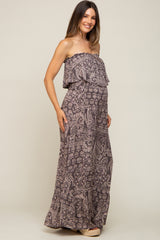 Blue Paisley Strapless Ruffle Wide Leg Maternity Jumpsuit