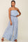 Light Blue Paisley Ruffle Strapless Jumpsuit