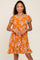 Orange Floral Flutter Sleeve Babydoll Dress