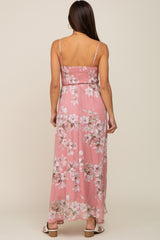 Mauve Floral Sleeveless Smocked Maternity Maxi Dress