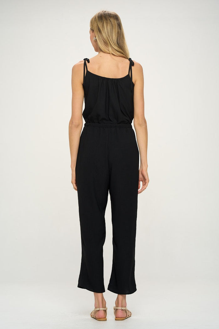Black Spaghetti Straps Wide Legged Woven Jumpsuit