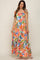 Orange Multi-Color Palm Print Shoulder Tie Maternity Maxi Dress