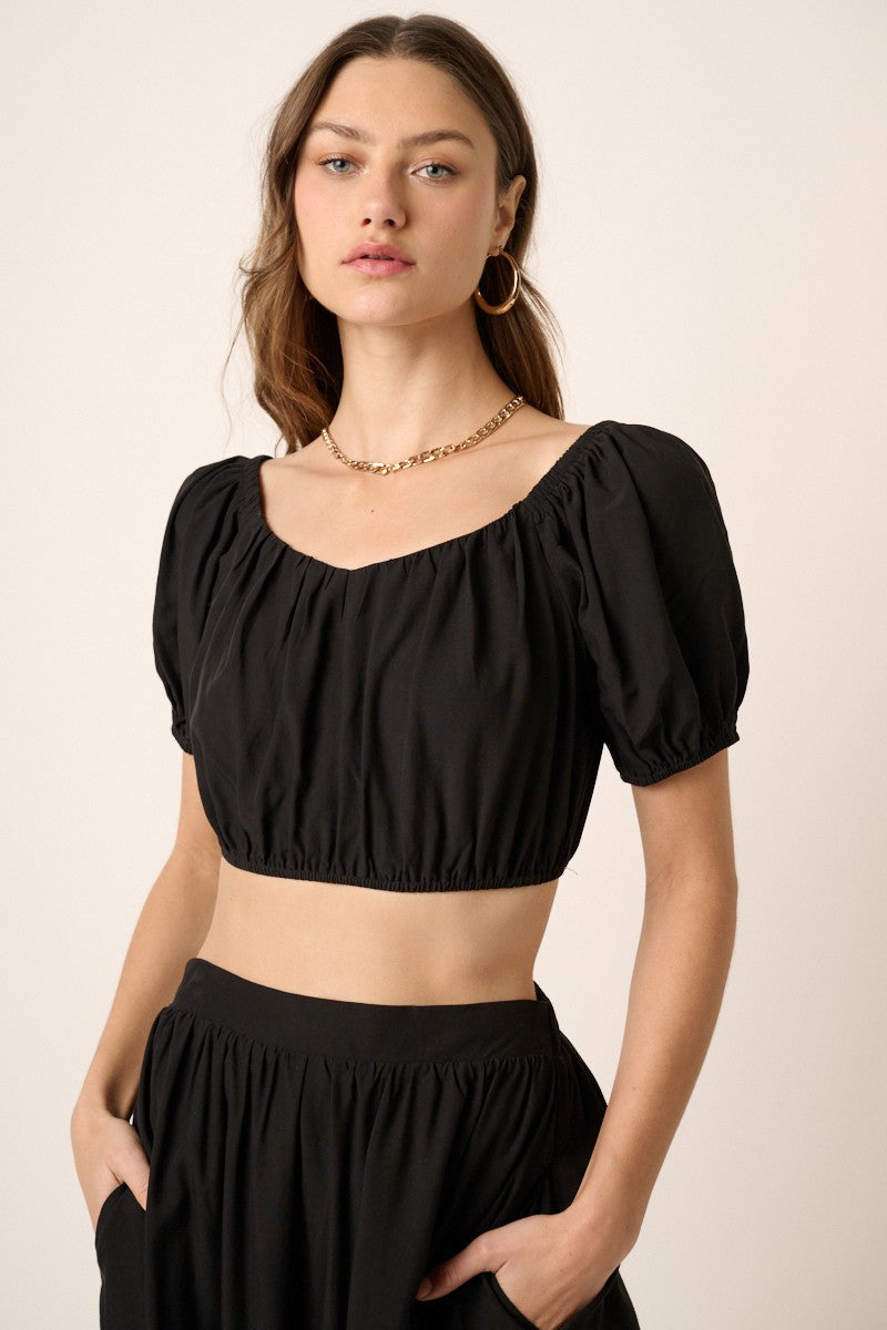 Black Crop Blouse With Midi Skirt Set