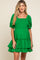 Green Puff Sleeve Ruffle Accent Maternity Dress