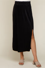 Black Pleated Side Slit Maternity Midi Skirt