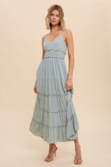 Dusty Sage Cross Tie Back Cami Maxi Dress