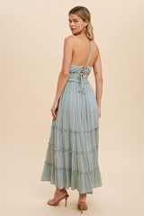 Dusty Sage Cross Tie Back Cami Maxi Dress