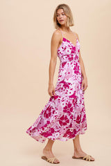 Fuschia Cross Tie Back Cami Maxi Dress