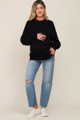 Black Knit Mock Neck Maternity Sweater