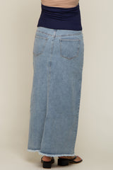 Blue Front Slit Denim Maternity Midi Skirt