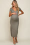 Light Olive Basic Ribbed Side Slit Maternity Midi Dress