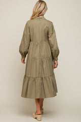 Olive Tiered Button Down Maternity Midi Dress