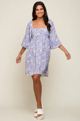 Lavender Floral Square Neck Back Cut Out Tie Dress