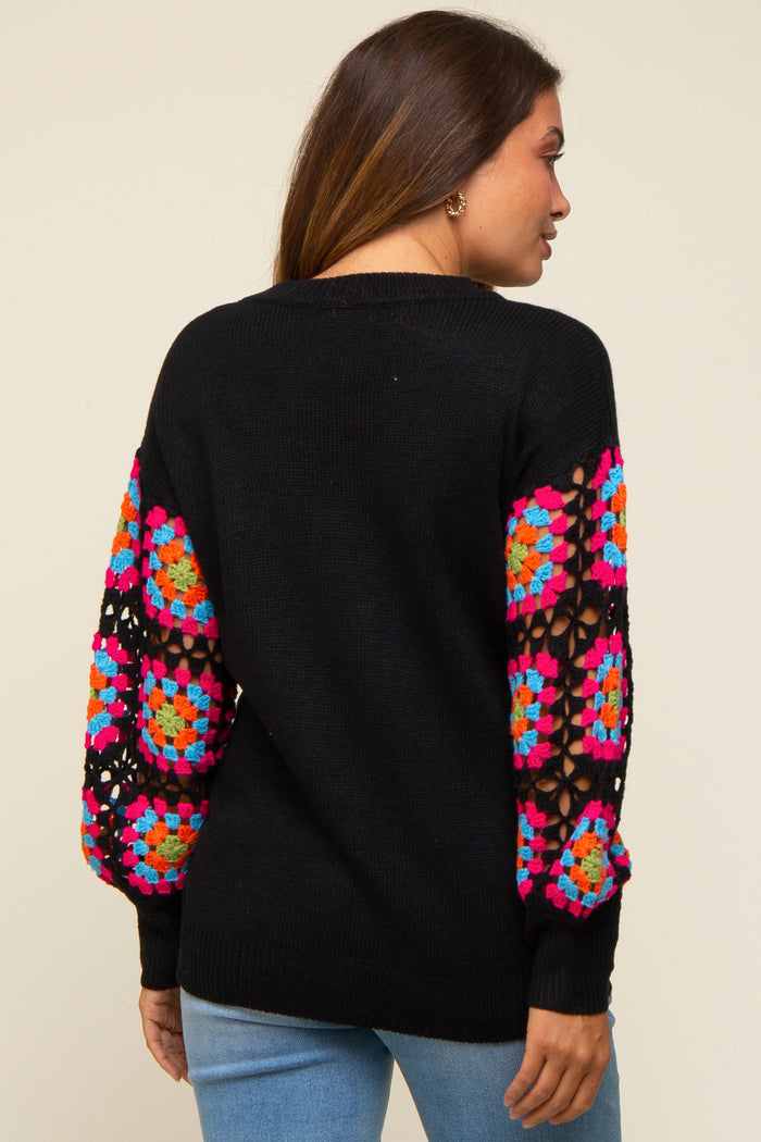 Black Crochet Sleeve Maternity Sweater