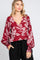 Burgundy Floral V-Neck Long Sleeve Blouse