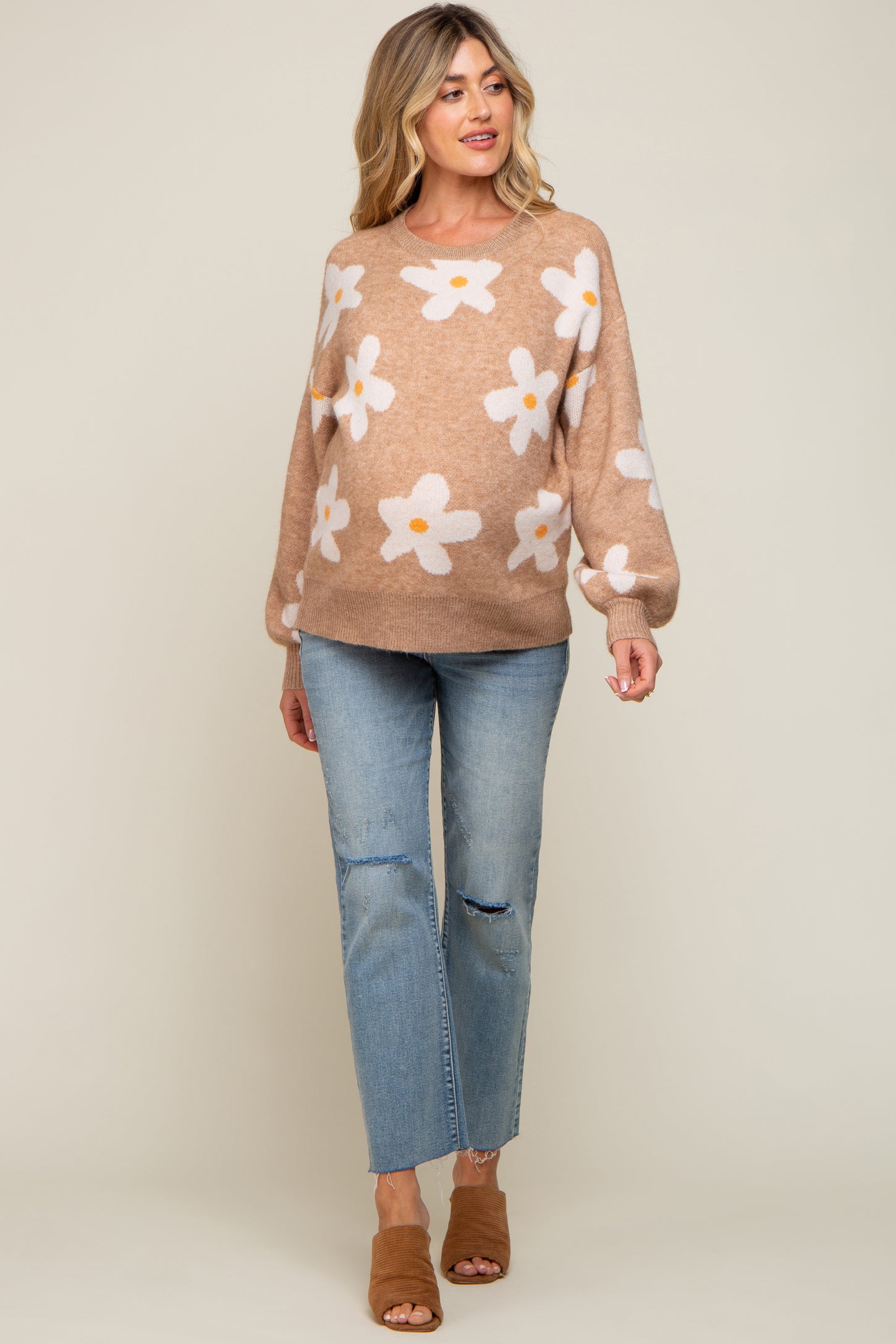 Camel Daisy Soft Brushed Knit Maternity Sweater