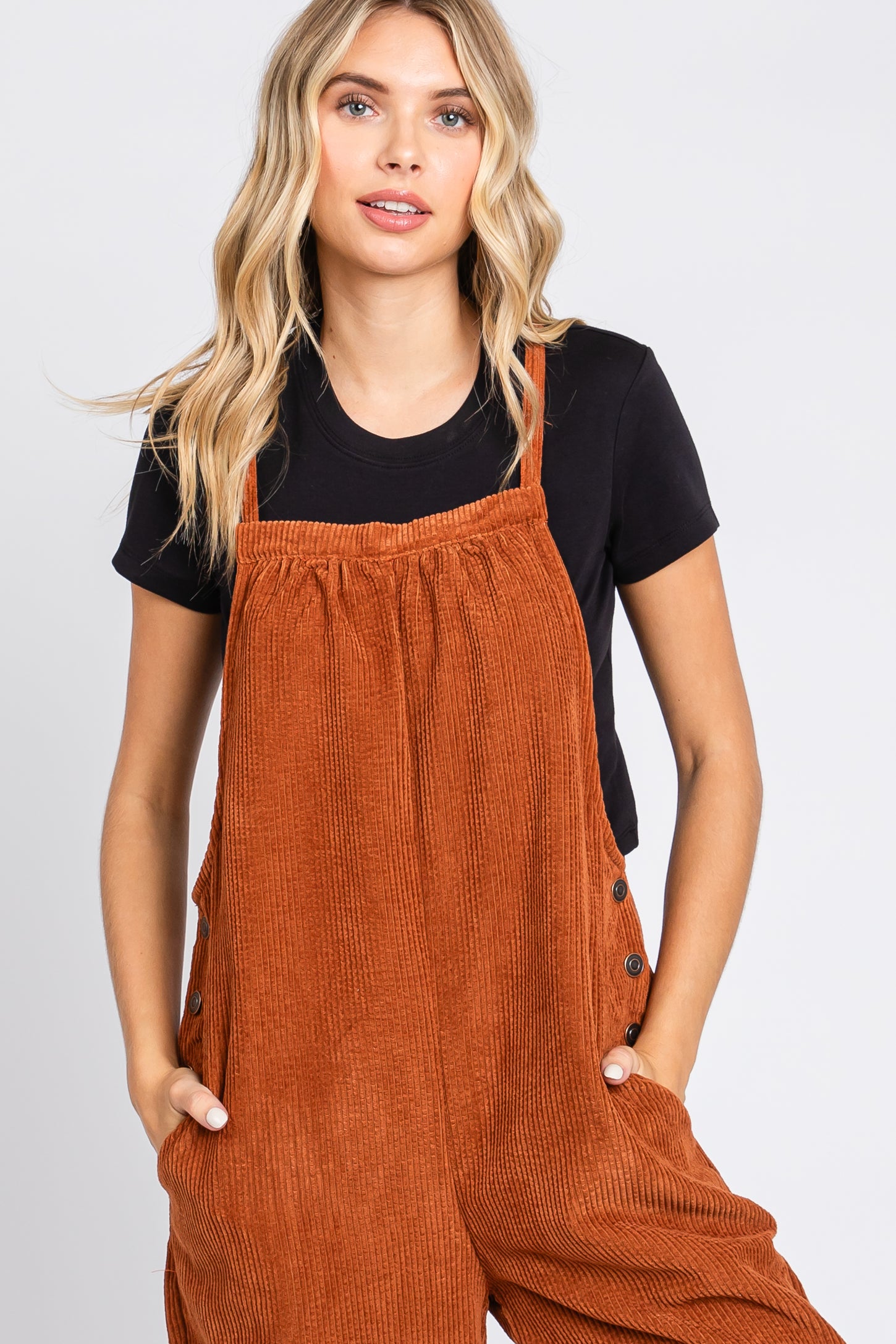 Rust Corduroy Wide Leg Overalls