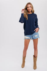 Navy Open Chunky Knit Sweater