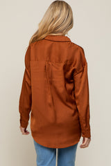 Rust Satin Checkered Print Maternity Blouse