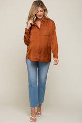 Rust Satin Checkered Print Maternity Blouse