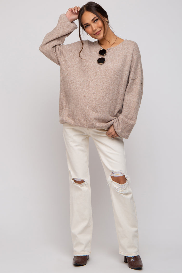 Cream Distressed Knee Maternity Jeans