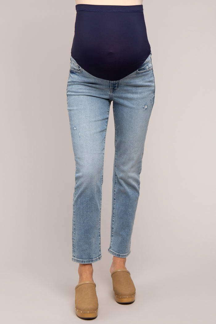 Light Blue Straight Leg Maternity Jeans