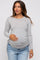 Heather Grey Striped Brushed Knit Ruched Maternity Top