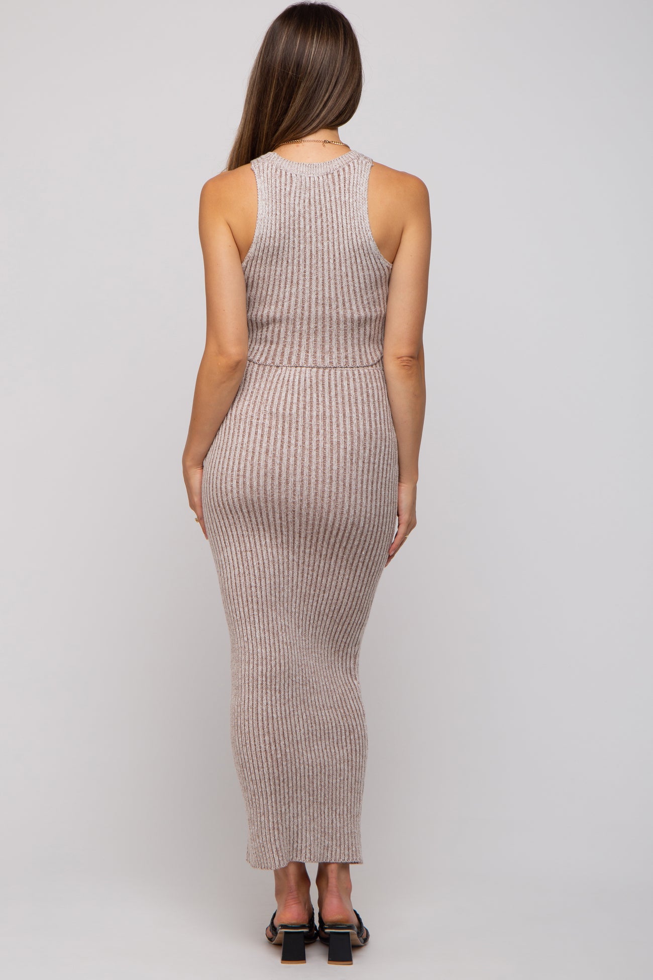 Mocha Crop Sweater Maternity Midi Skirt Set