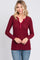Burgundy Soft Waffle Knit Button Accent Long Sleeve Top