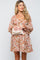 Taupe Floral Chiffon Sweetheart Neck Long Puff Sleeve Maternity Dress