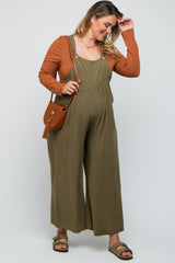 Olive Linen Maternity Plus Overalls