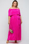 Fuchsia Plisse Off Shoulder Maternity Plus Maxi Dress