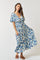 Blue Floral Deep V-Neck Ruffle Midi Dress