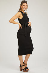 Black Rib Knit Sleeveless Maternity Midi Dress