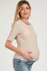 Taupe Striped Short Sleeve Maternity Top