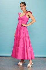 Fuchsia Sleeveless Tiered Maxi Dress