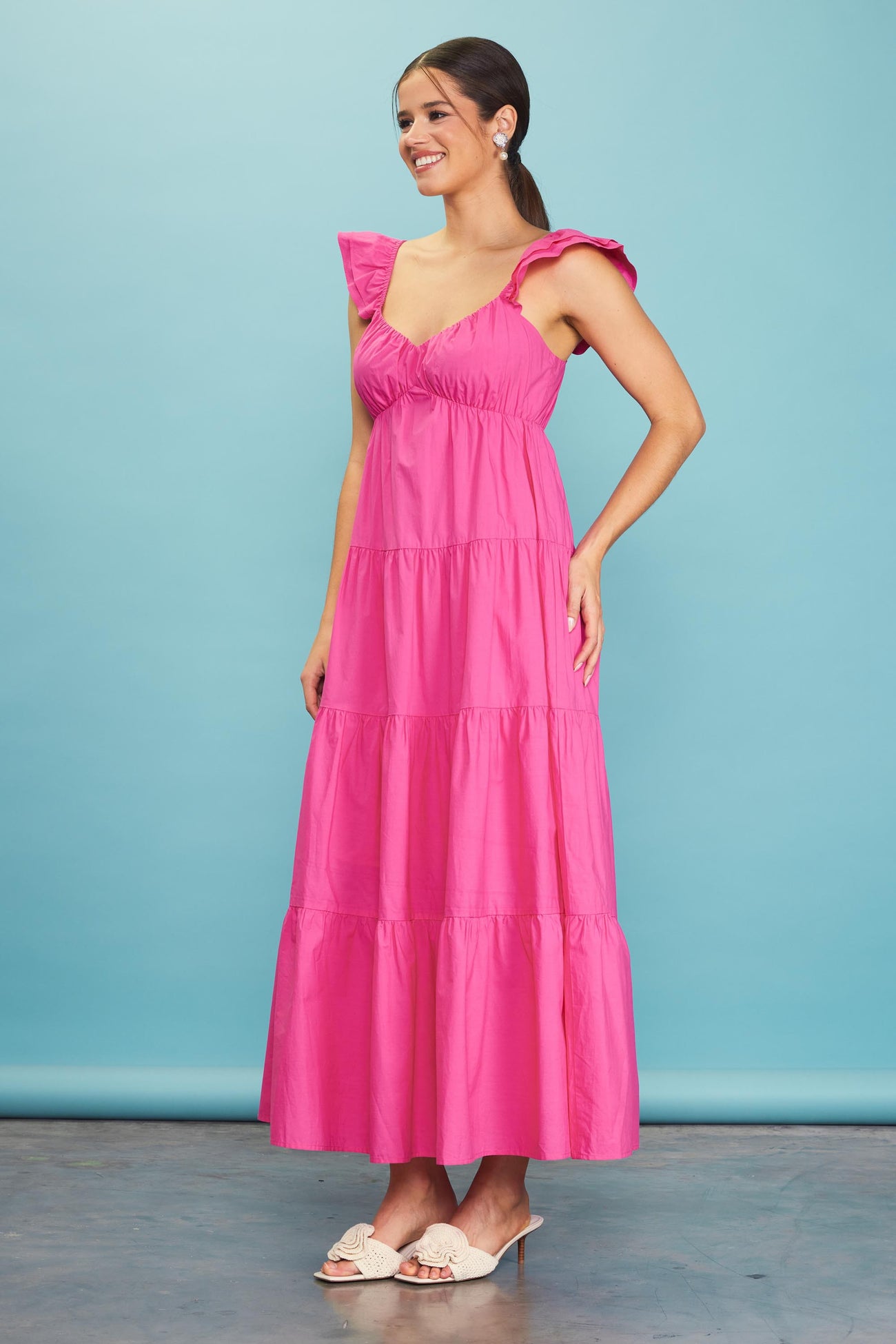 Fuchsia Sleeveless Tiered Maxi Dress