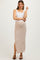 Beige Ribbed Knit Side Slit Maternity Midi Dress