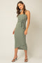 Sage Sleeveless Ribbed Waist Tie Wrapped Hem Dress