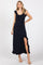 Navy Textured Sleeveless Ruffle Slit Maxi Dress