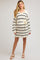 White-Black Striped Knit Collared Long Sleeve Maternity Sweater Dress