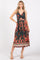Forest Green Floral V-Neck Front Knot Side Slit Midi Dress