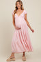 Pink Gingham Sleeveless Tiered Maternity Maxi Dress