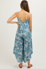 Blue Tropical Floral V-Neck Round Hem Maternity Jumpsuit