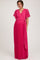 Fuchsia Chiffon Wrap Front V-Neck Short Sleeve Pleated Maternity Maxi Dress