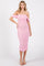 Light Pink Off Shoulder Sleeveless Ruched Mesh Midi Dress