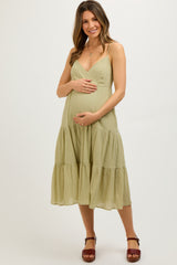 Light Olive Sleeveless Maternity Maxi Dress