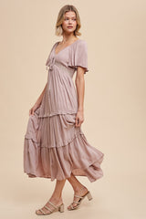 Mocha Crochet Lace Tiered Ruffle Maxi Dress