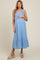 Light Blue Eyelet Smocked Square Neck Maternity Midi Dress